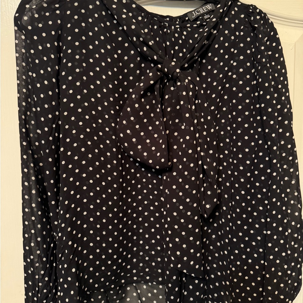 J. Crew Black and White Polka Dot Bow Tie Blouse